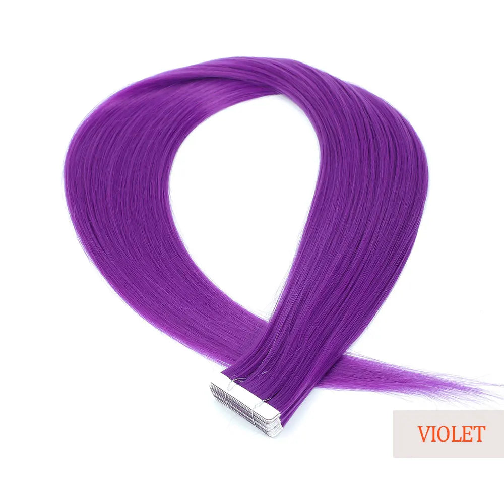 26" Straight Tape In Hair Extensions 20pcs 50 Grams Heat Resistant Fiber Colored Tape In Hair Double Sided Adhesives Hair