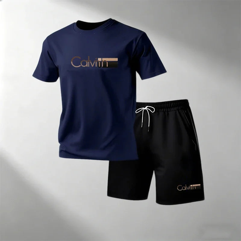 2026 Summer Men Streetwear Two Piece Set O Neck T Shirt Sports Shorts Quick Dry Fitness Running Outfit Fashion Casual Tracksuit