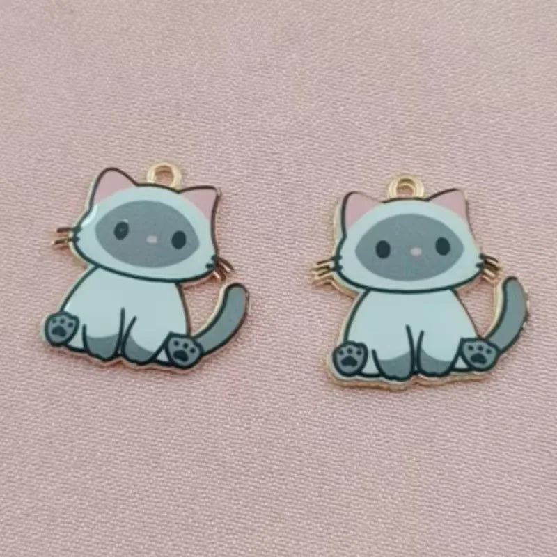 10pcs Cross border Cartoon Cute Alloy Printed Pendant Cat Accessories Animal Accessories Mobile Brooch Pendant Manufacturer