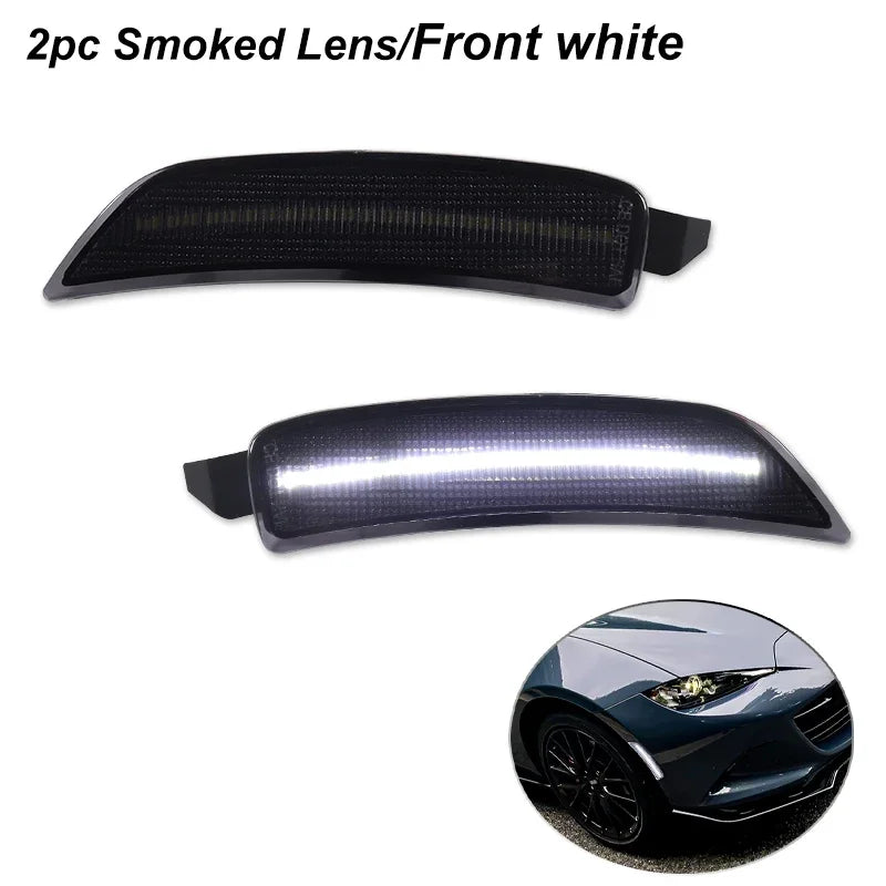 LED Side Marker Lights Assembly Smoked Lens for 2016-2023 Mazda MX-5 Miata ND Front Amber & Rear Red Fender Side Marker Lamp