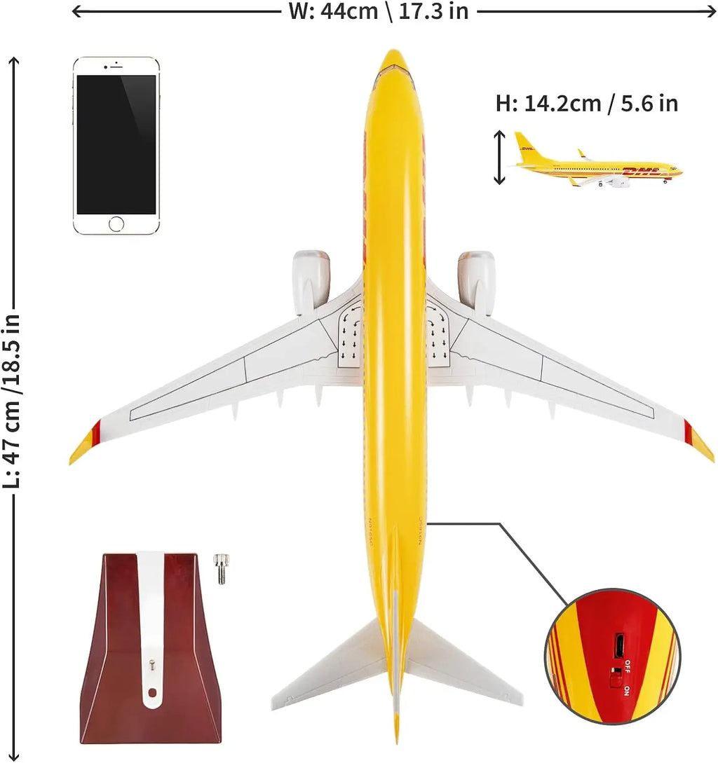 47cm Airplane Toy B747 DHL Airways Resin Diecast Aircraft Models 1/150 Scale With LED Light And Base Children Toy Hobby Souvenir