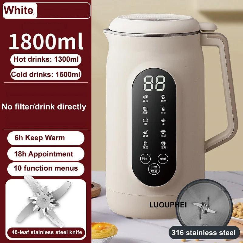 1.8L Soymilk Maker Electric Juicer 18h Appointment Rice Paste Machine Rapid Heating Food Wall Breaker Automatic Keep Warm 800W