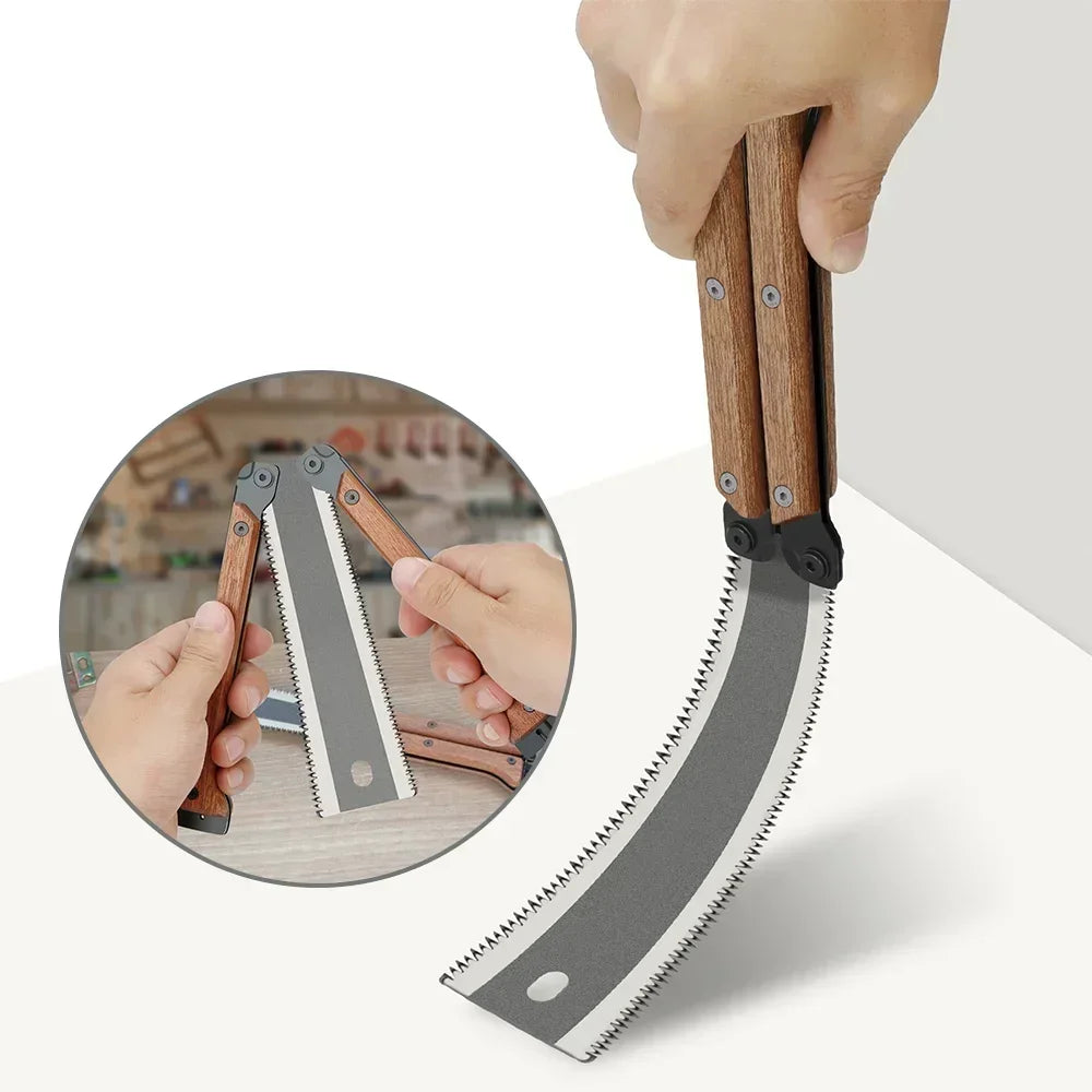 Japanese Style Folding Double Edge Hand Saw Wooden Handle for Woodworking Camping Pruning Garden DIY Cutting