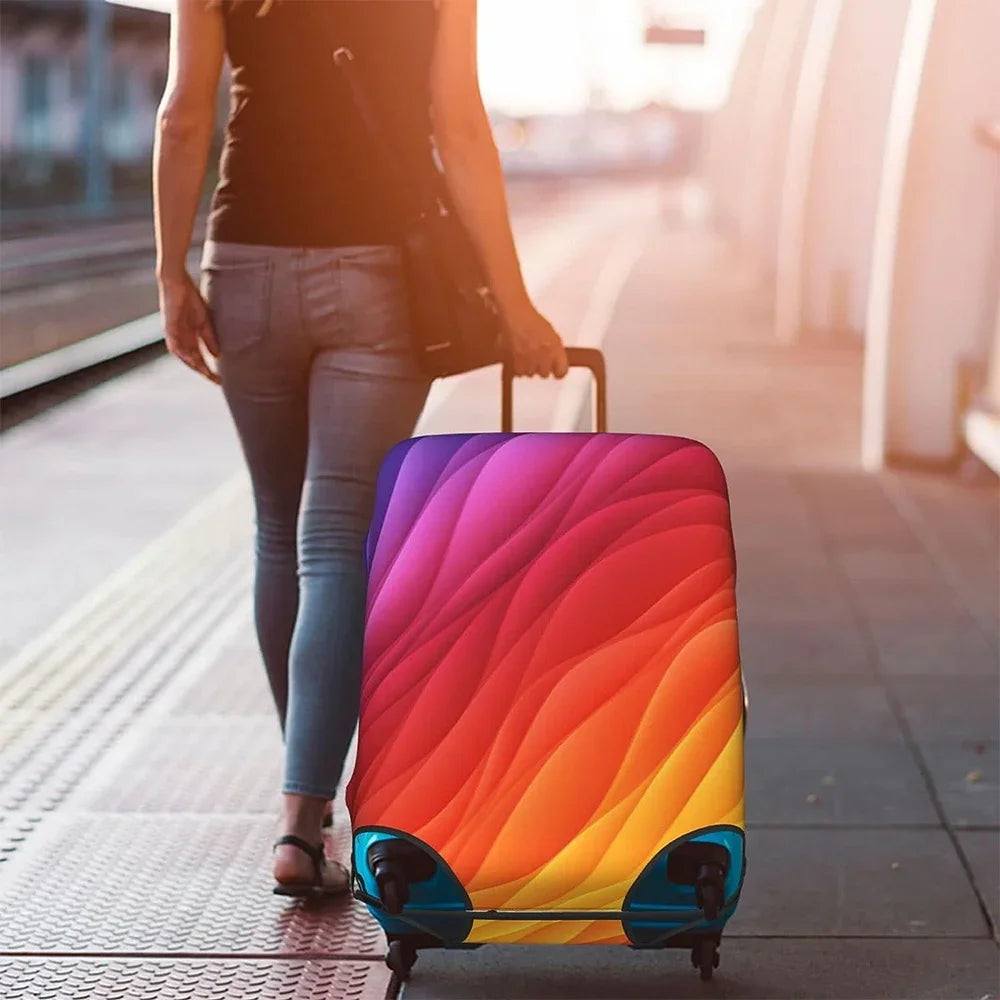Luggage Cover Travel Suitcase Protective Cover Paint Letter Pattern Dust-Proof Stretch Fabric for 18-32 Inch Baggage Case