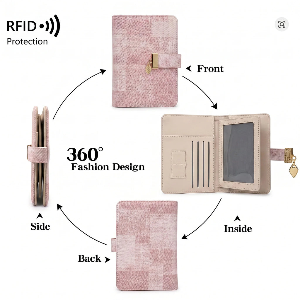 Pomelo Best Pink Plaid RFID Blocking Passport Cover Multi Card Slot Travel Wallet for Women