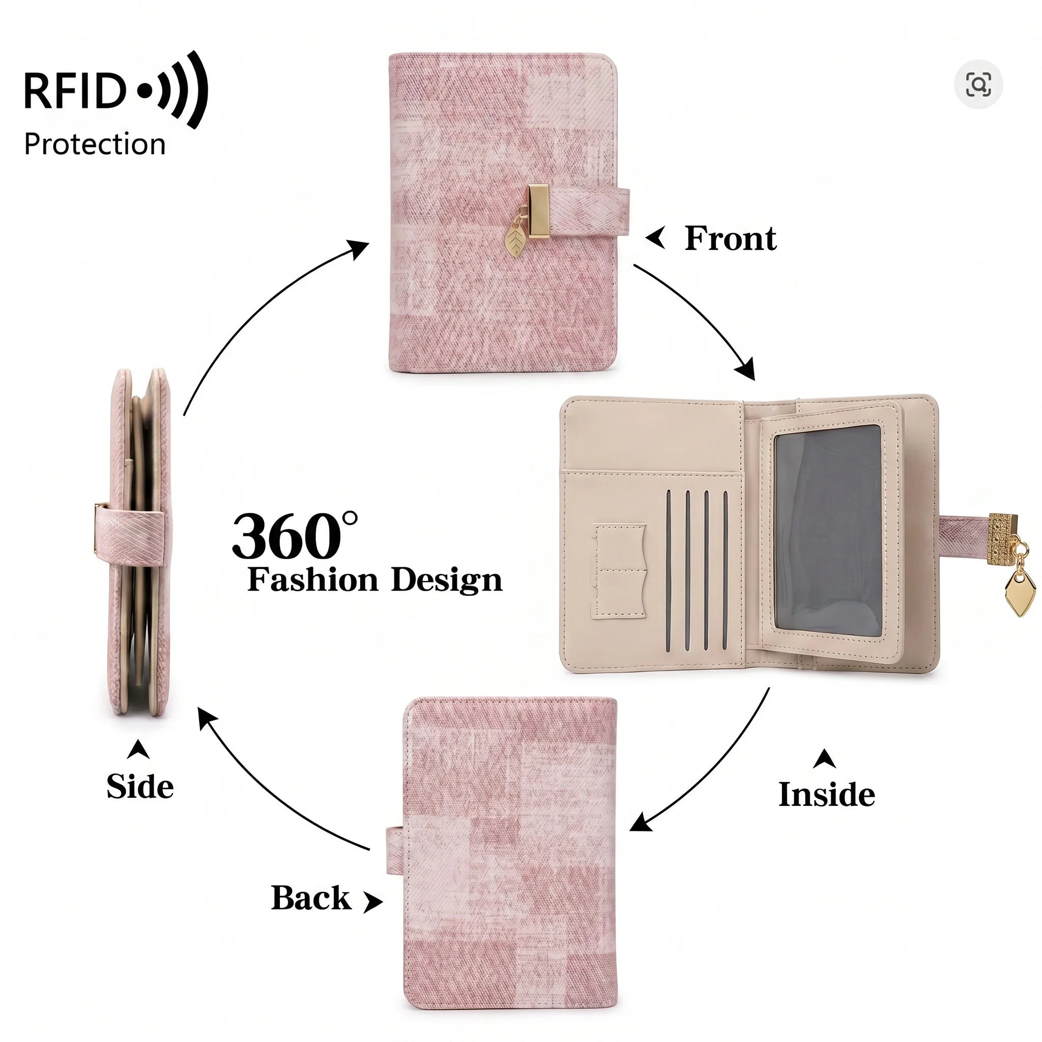 Pomelo Best Pink Plaid RFID Blocking Passport Cover Multi Card Slot Travel Wallet for Women