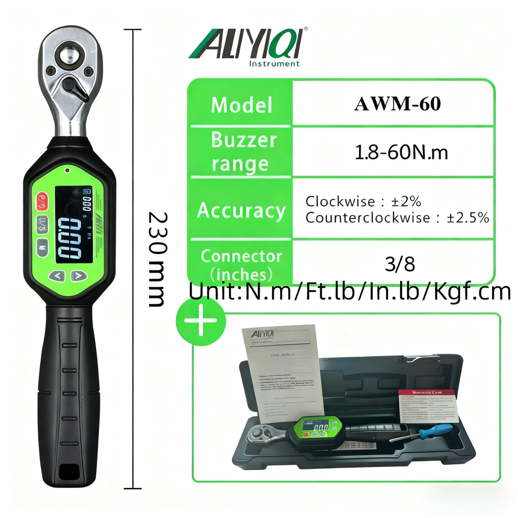 AWM 1/4,3/8,1/2 Screen Display And Regular Display  Portable Preset Wrench Bidirectional Ratchet Head Mini Digital Torque Wrench