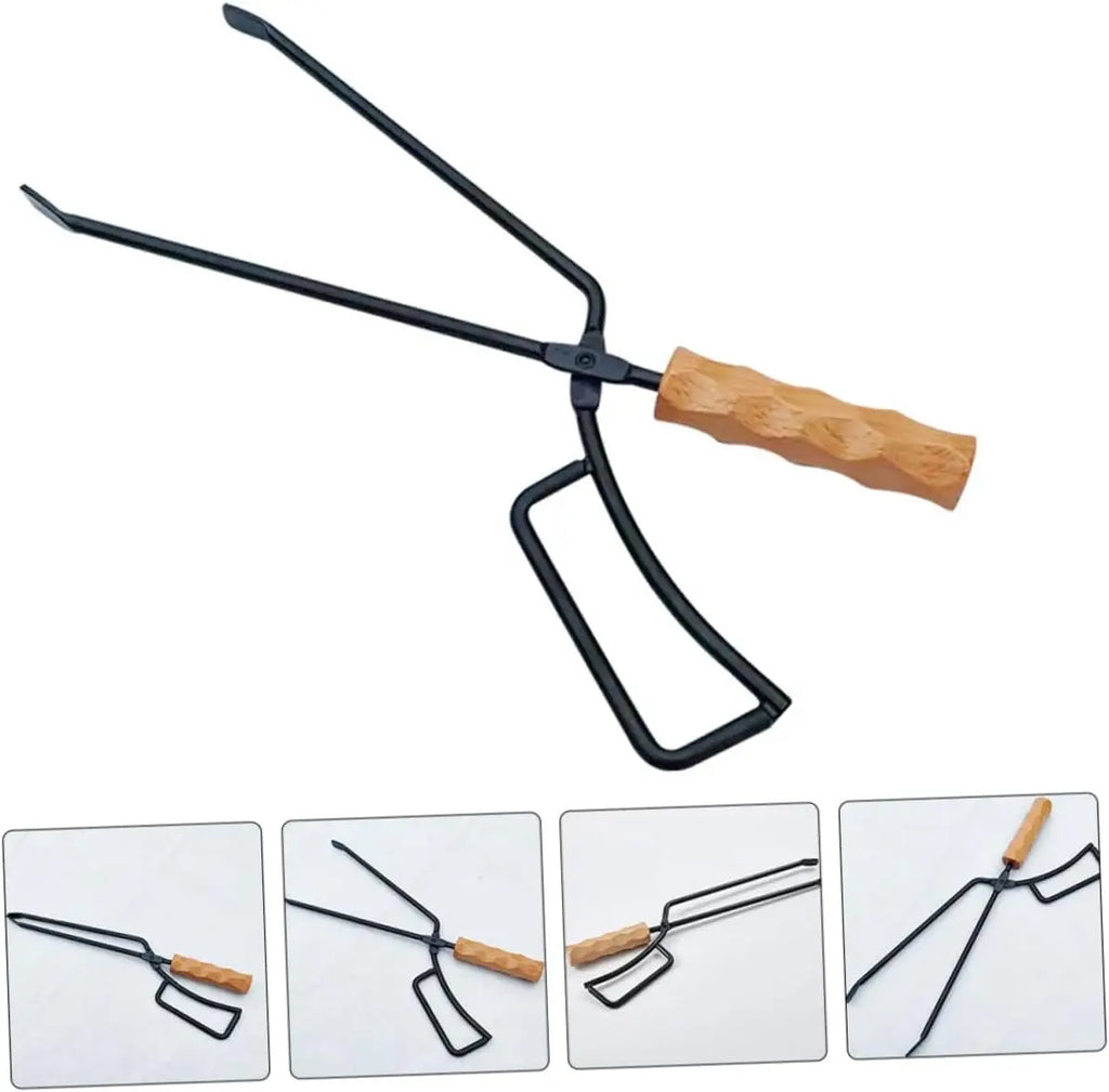 Fire Tong Charcoal Clip Metal Wooden Barbecue FireTongs Heat-resistant Carbon Picking Clip Outdoor Picnic Fireplace Clamp