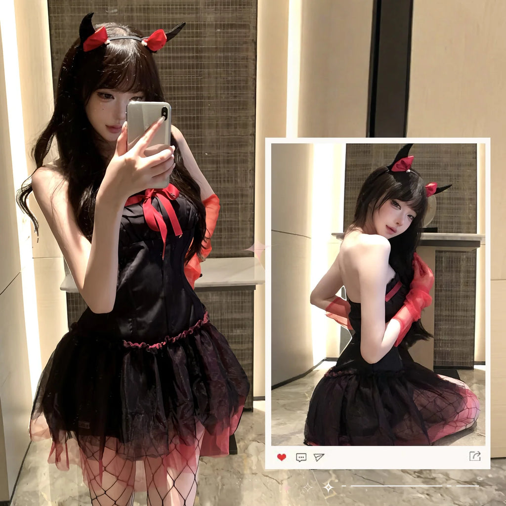 New Year's Outfit Bow Strapless Spicy Girl Suspender Dress Sexy Spicy Girl Lingerie Passionate Role-playing Halloween Set