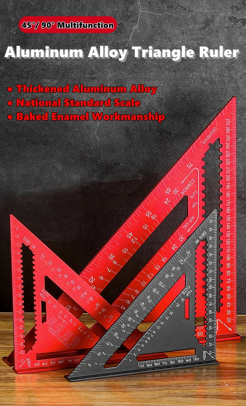Woodworking Aluminum Alloy Triangle Gauges Multi-function Measuring Gauging Tools Marker Angle Ruler 7/12inch Metric and Imperia