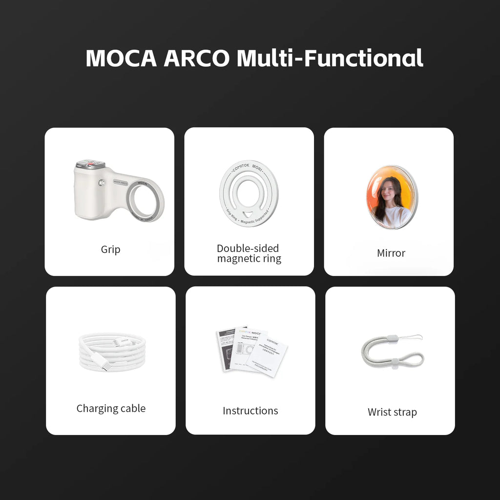 COMITOK MOCA ARCO Magnetic Camera Grip for iPhone  Series Detachable Remote iOS17/18/26 Handle Holder for Vlog Recording Selfie