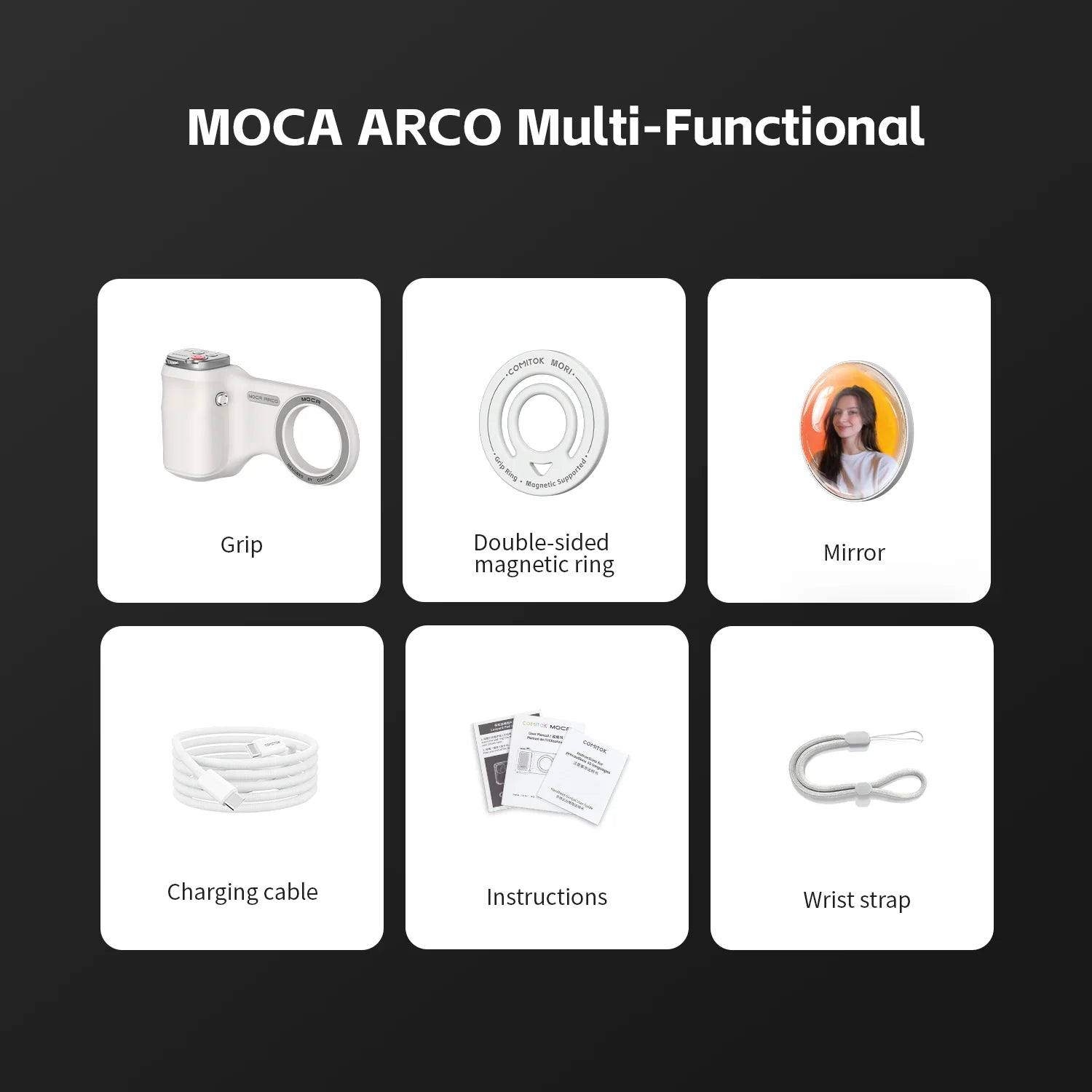 COMITOK MOCA ARCO Magnetic Camera Grip for iPhone  Series Detachable Remote iOS17/18/26 Handle Holder for Vlog Recording Selfie