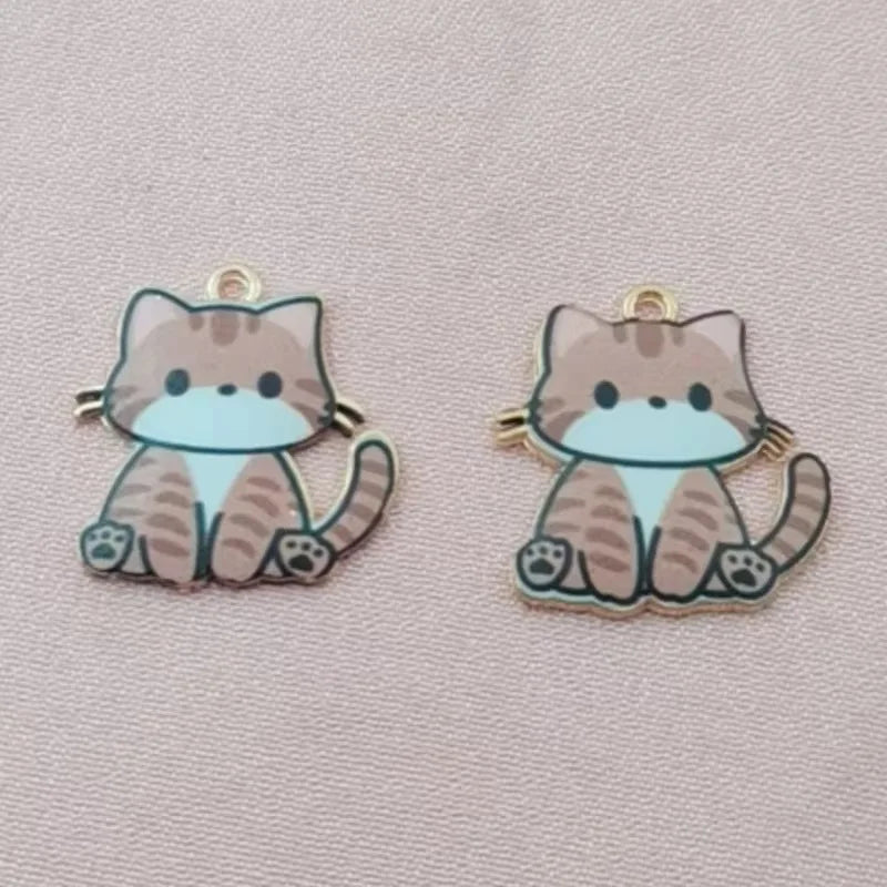 10pcs Cross border Cartoon Cute Alloy Printed Pendant Cat Accessories Animal Accessories Mobile Brooch Pendant Manufacturer