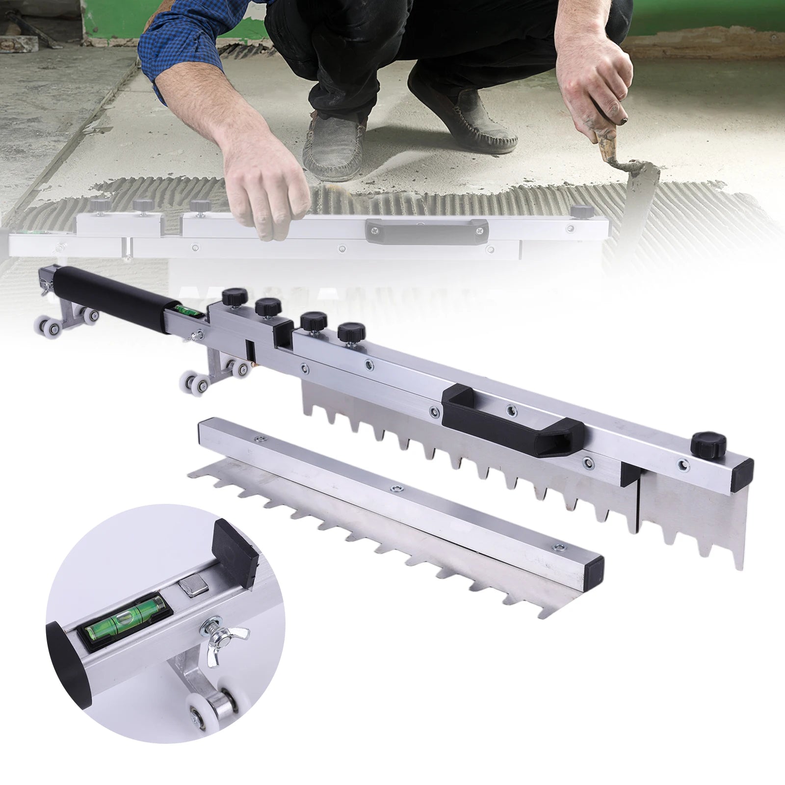 Leveling System Foldable Flat Sand Leveling Tool with Teeth Aluminum Alloy Smoothing Trowel Adjustable Length for Tiles Flatting