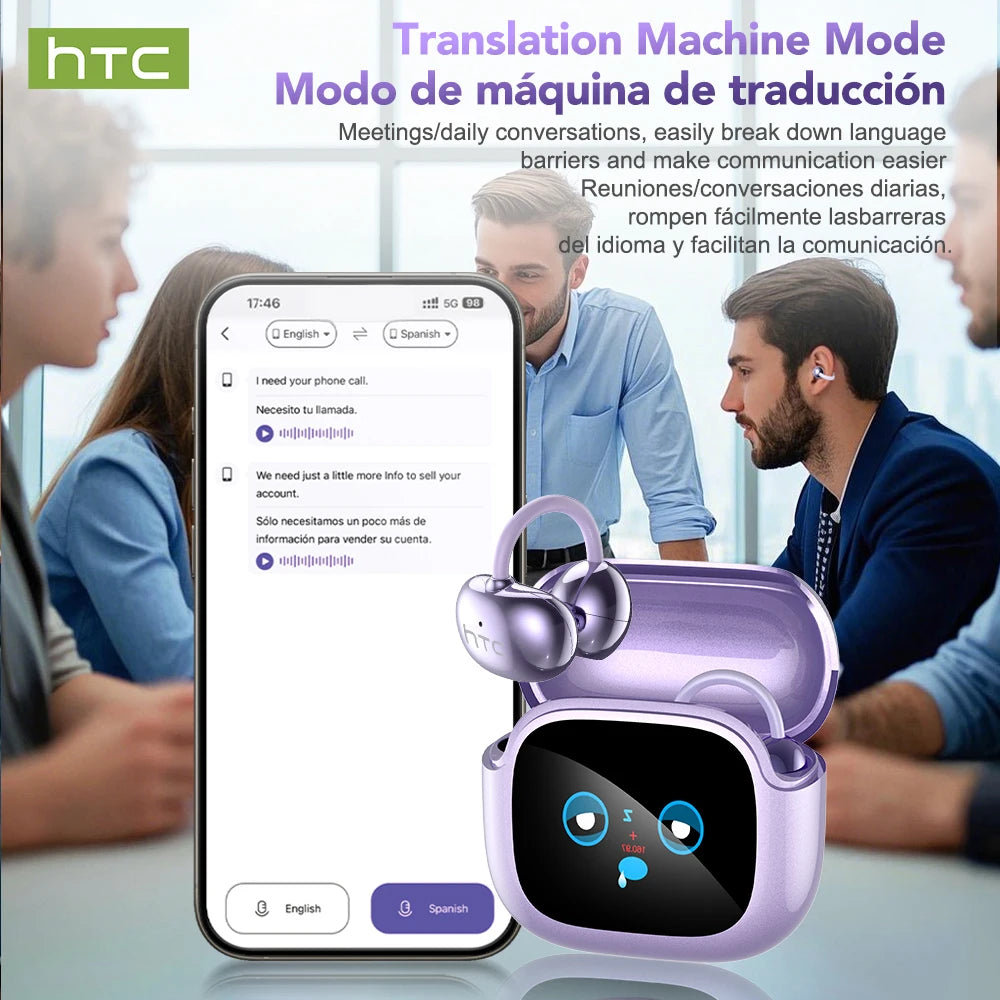 Auriculares Traductor DeIdioma HTC NE32 Clip-on Bluetooth Earphones LCD Multi-functional Screen HiFi Sound HD Call TWS Earbud