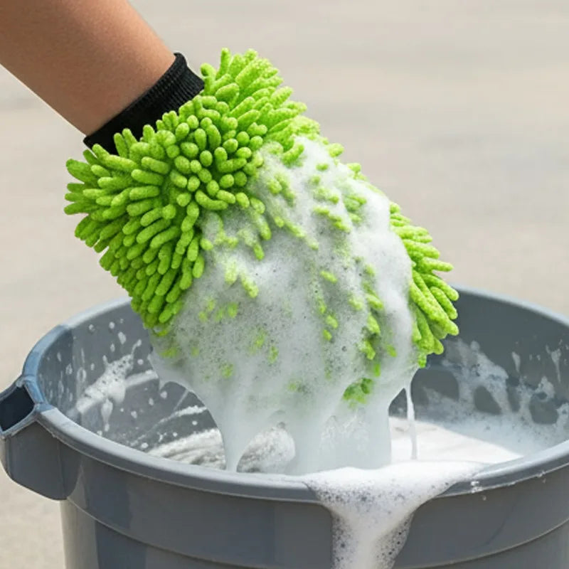 Green Super Absorbent Car Wash Gloves Scratch Free E-bike Auto Cleaning Tool Portable Gloves Car Wash Sponge Microfiber 1/2pcs