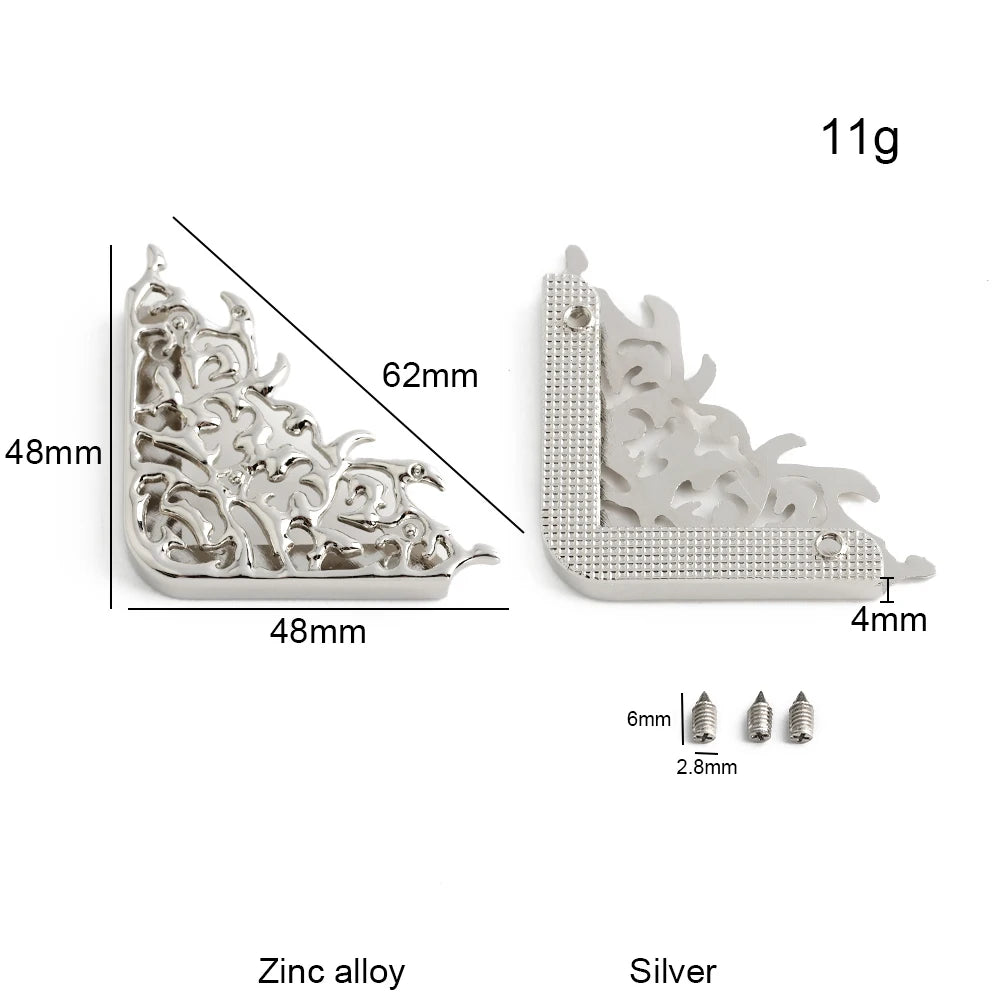 4/30/100PCS 64x64mm,48x48mm Edges Hollow Fixed Decorative Buckle For Handbag Metal Bag Corner Protectors With Screws Accessories
