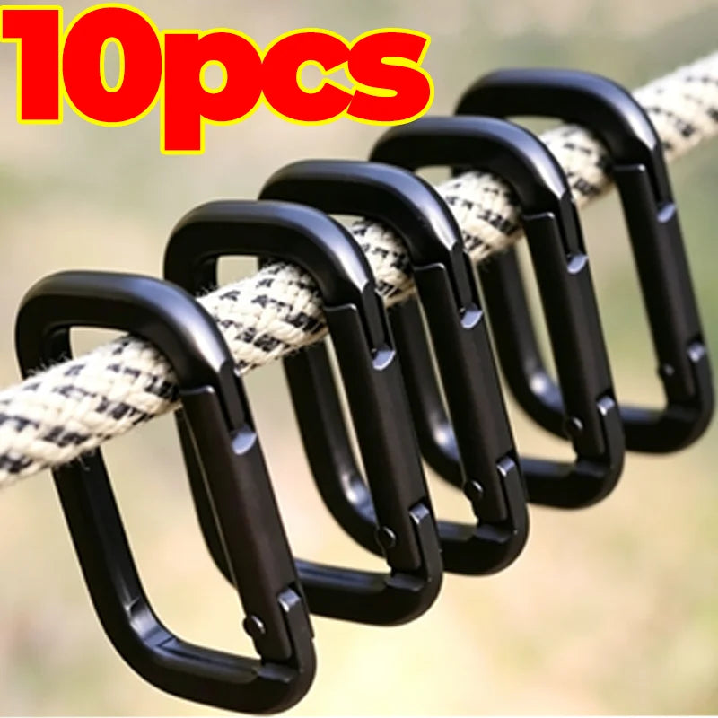 Square Carabiner Hook Aluminum Alloy Lightweight Camping Hiking Backpack Clip Keychain Gear Holder Black for Outdoor Travel