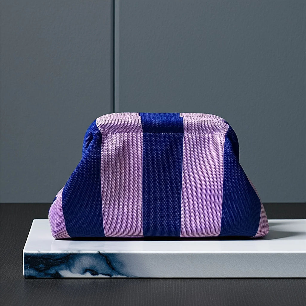 New color-block striped eye-catching cloud knit daily commuter storage clutch bag