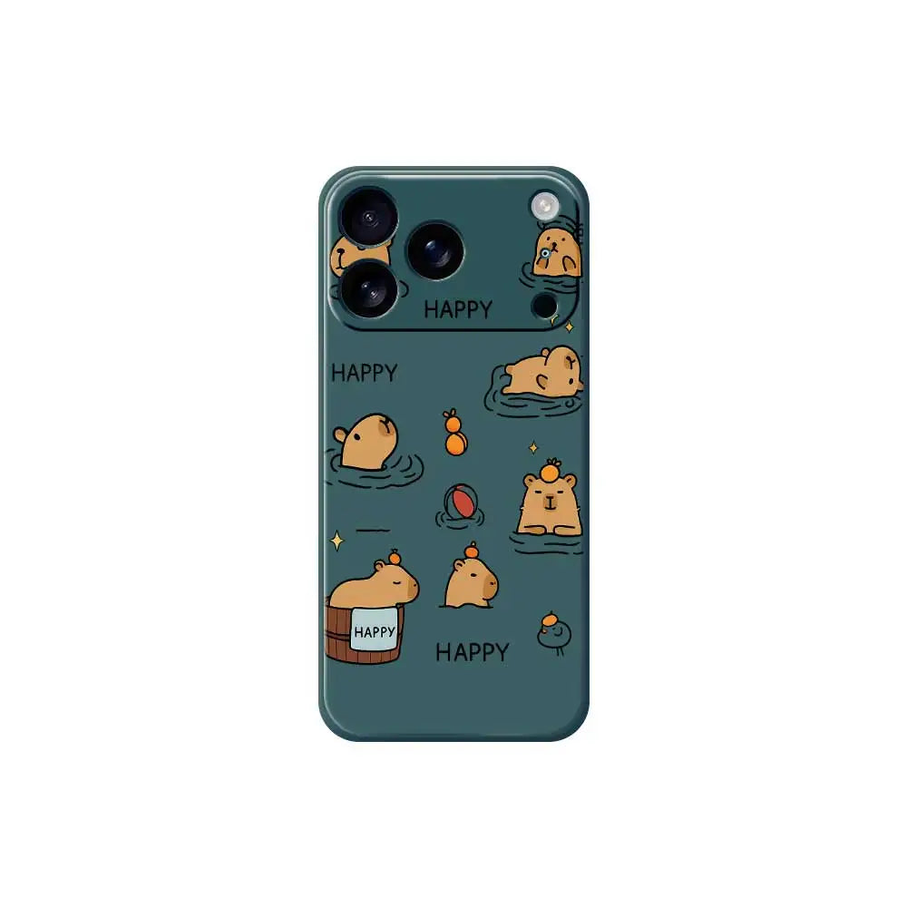 Cartoon Capybara Happy Phone Case For iPhone 17 Pro Max 17 Air 16 15 14 Plus 13 12 11 Pro Max XS Max XR 16E Silicone Soft Cover
