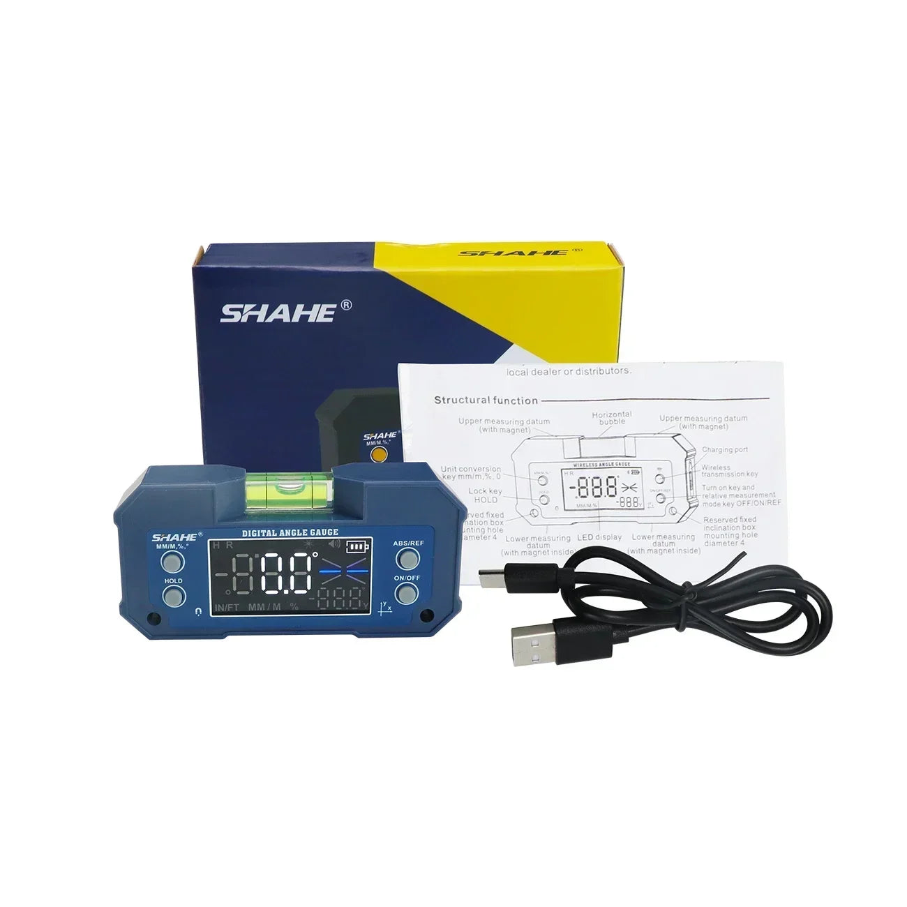 SHAHE Dual Axis Digital Protractor Inclinometer Rechargeable Digital Angle Finder Level Box With Optional Wireless Transmission