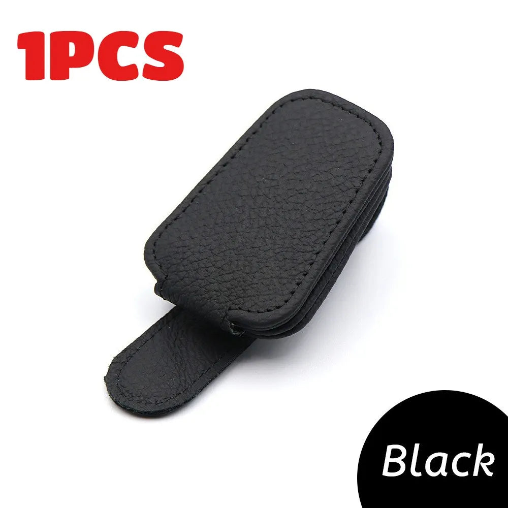 Sunglass Holder for Car Visor Sunglasses Clip Magnetic Leather Glasses Eyeglass Holder Truck Interior Car Accessories Black/1PCS