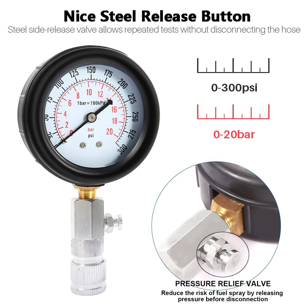 0-300 PSI Petrol Gas Engine Cylinder Pressure Gauge Automotive Tool for Motorcycle Car Truck Compression Tester Kit