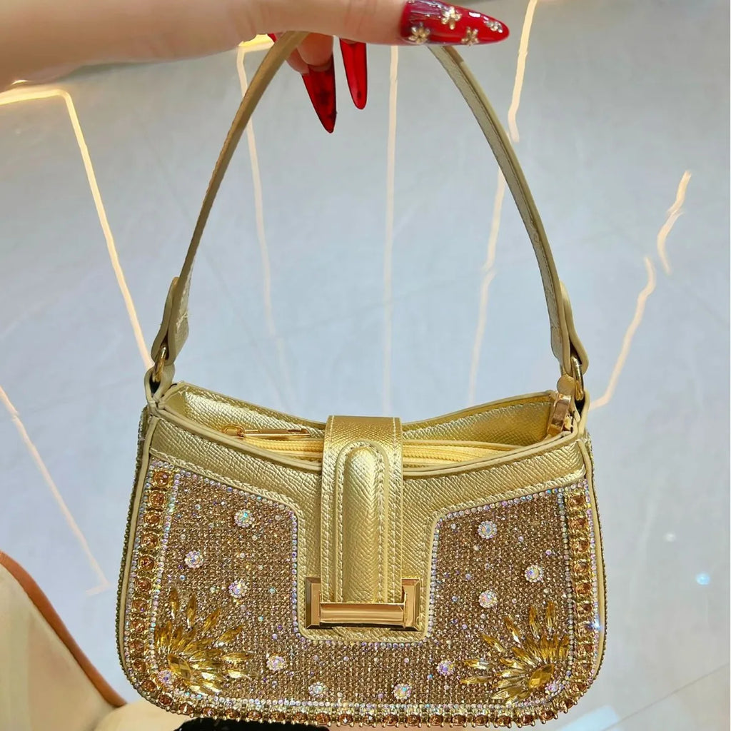 Fashionable Sequin Knotted Handbag Pu Material Dinner Bag Hot Diamond Rhinestone Handbag Chain Crossbody Clutch Bag