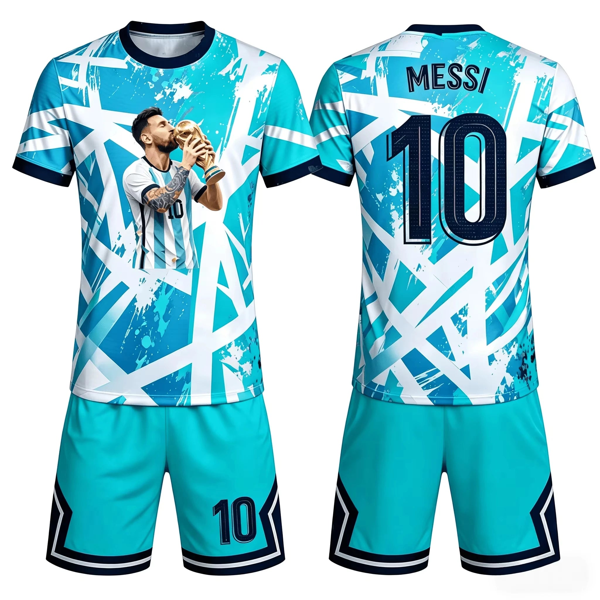 Messi Design Pattern Printed T-shirt Shorts 2-Piece Set Outdoor Casual Men's Clothing Breathable T-shirts and Short Sleeve Set