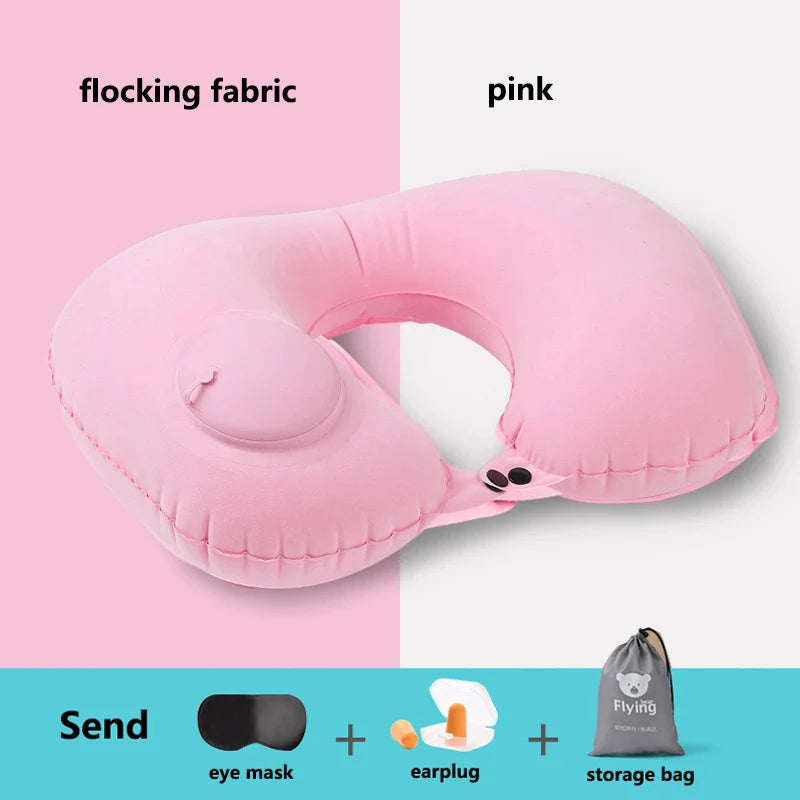New Outdoor Camping Inflatable U-shape Pillow Comfort Neck Support Milk Silk & Flocked Travel Pillow for Car Plane And Home Use