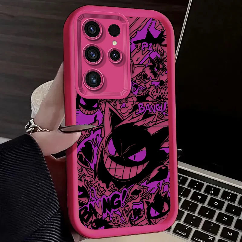 P-Pokemon Gengar Graffiti Phone Case for Samsung Galaxy S24 S25 S23 Ultra S22 S21 Plus FE A36 A56 A26 A16 A06 A15 A25 A35 A55 5G