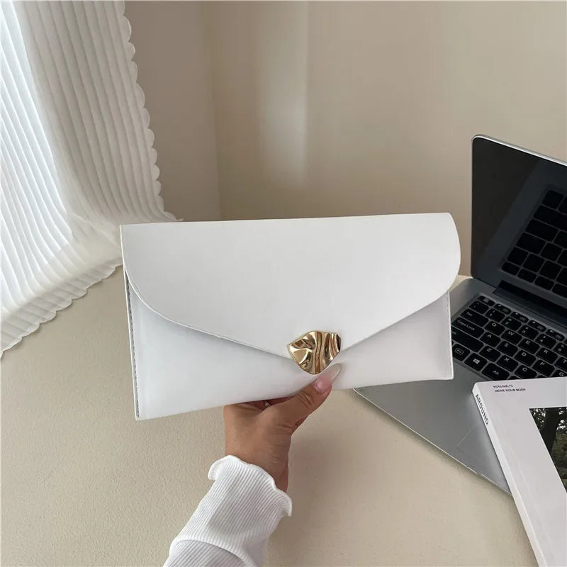 New Fashion Women Large Capacity Envelope Clutch Bag Solid Color Casual Simple Handbag