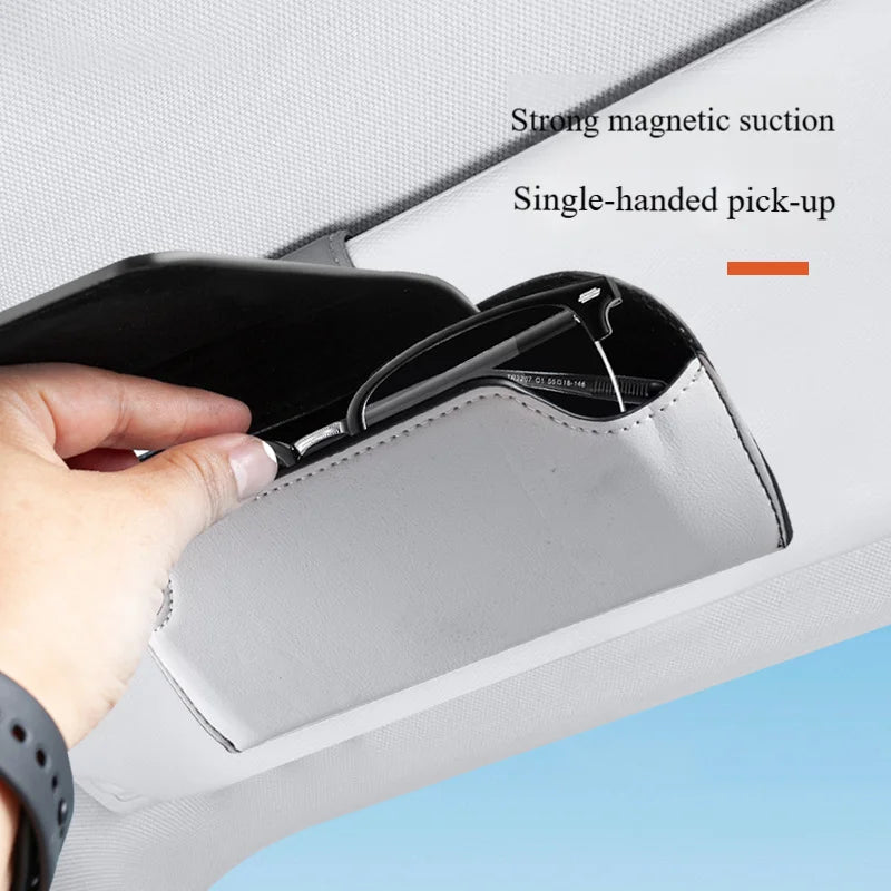 Universal Magnetic Car Sunglasses Holder Super Fiber Leather Case Auto Sun Visor Glasses Box Clip Fastener Eyeglasses Storage