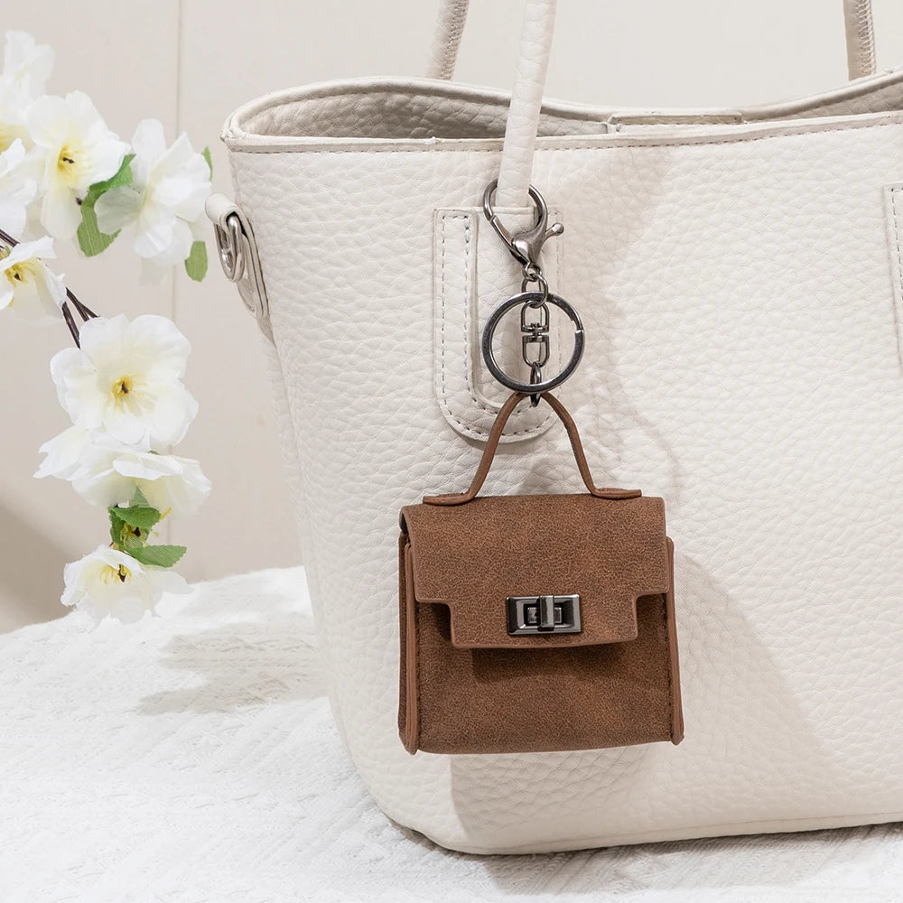 Vintage Suede Mini Handbag Charm Multi-use Airpod Storage Bag Ornament