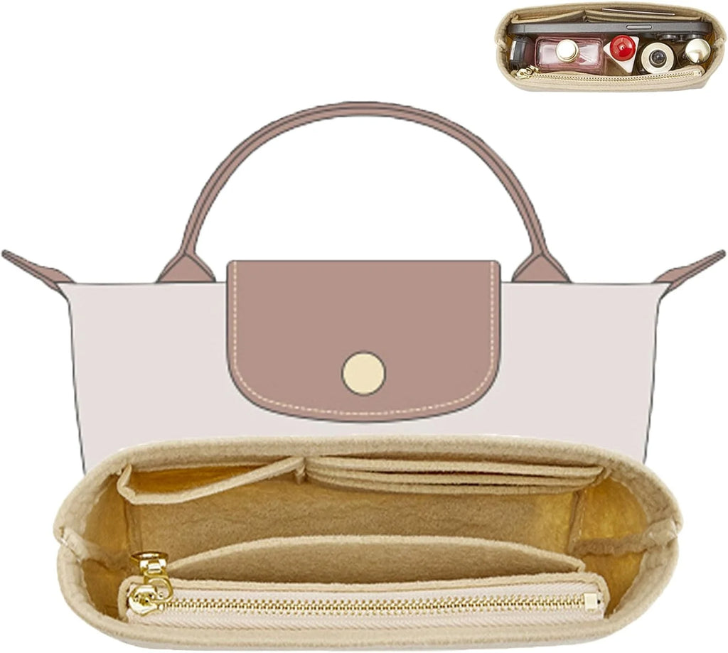Bag Insert For LongChamp Mini Bag Organizer Felt Mini Bag Organizer for le pliage Green Pouch with Handle Small Handbag Shaper
