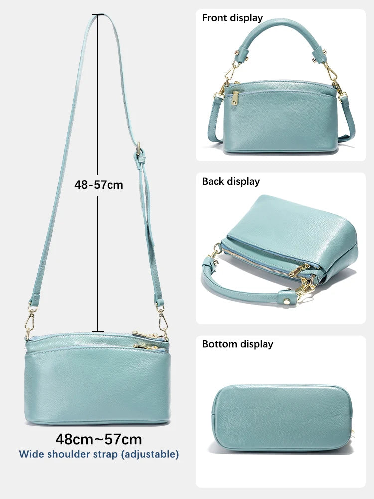 Zency Women Blue Red Bag Soft Genuine Leather Zipper Cowhide Leather Shoulder Bag Ladies Crossbody Small Handbag Satchels Sac