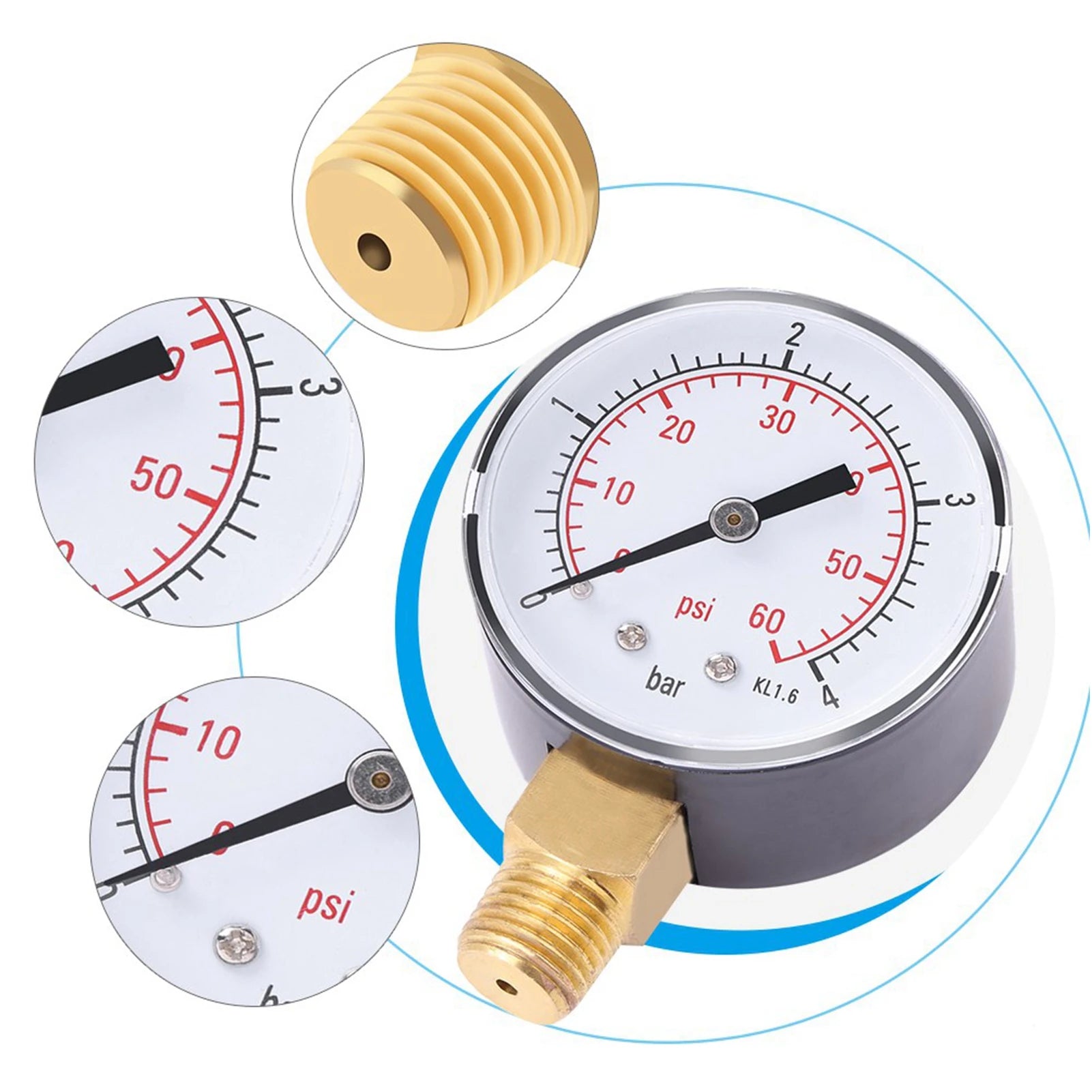 Water Pressure Meter Mini Pressure Gauge For Fuel Air Oil Or Water 0-4bar / 0-60psi NPT Oil Pressure Gauge Pressure Gauge