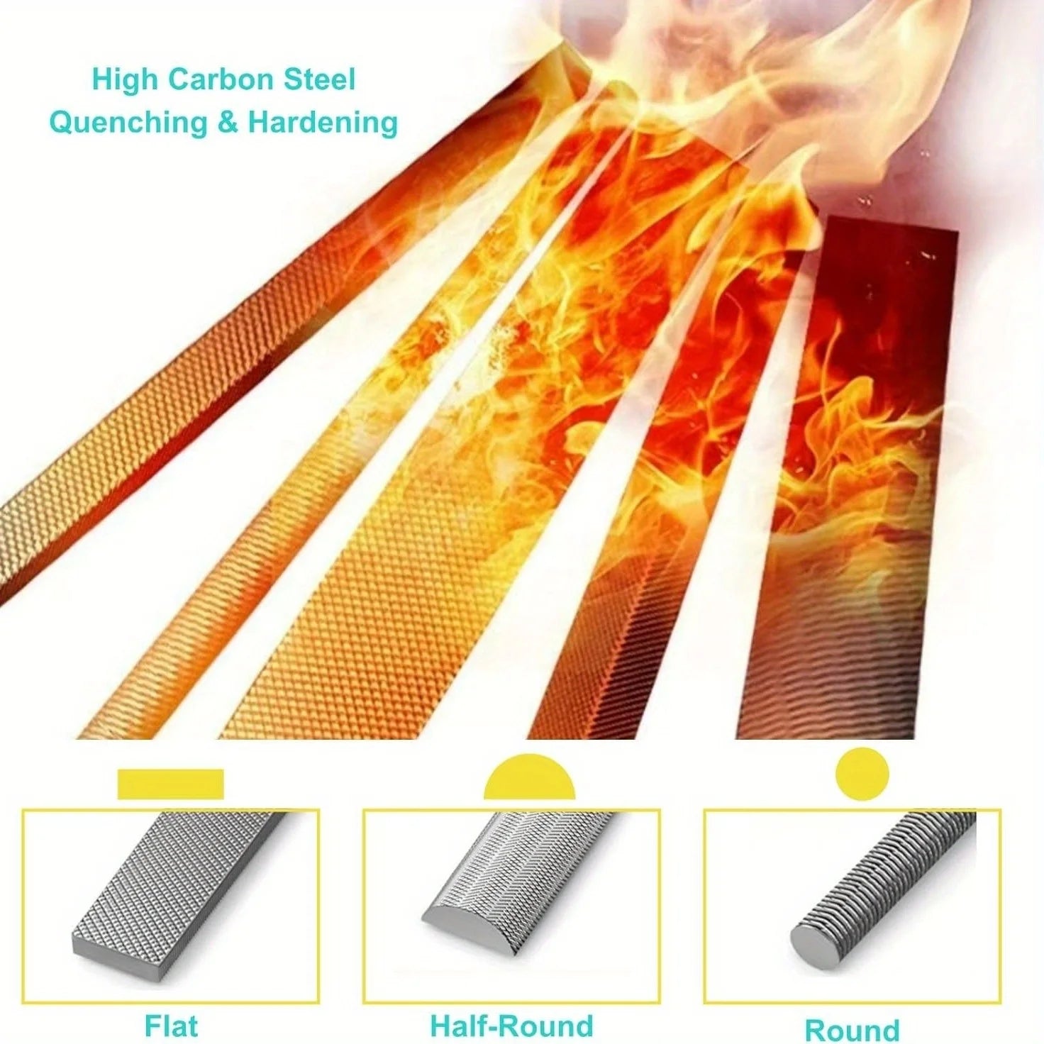 File Set, 8-inch, Professional High Carbon Steel File, Includes Flat/Round/Half-Round, Work for Metal, Wood