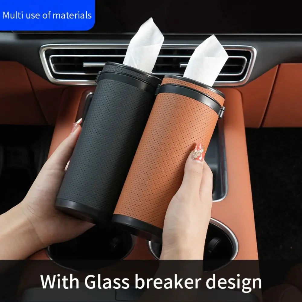 Durable Round Car Tissue Box Portable Multifunction Paper Storage Box Safety Broken Window Tissue Cup Universal