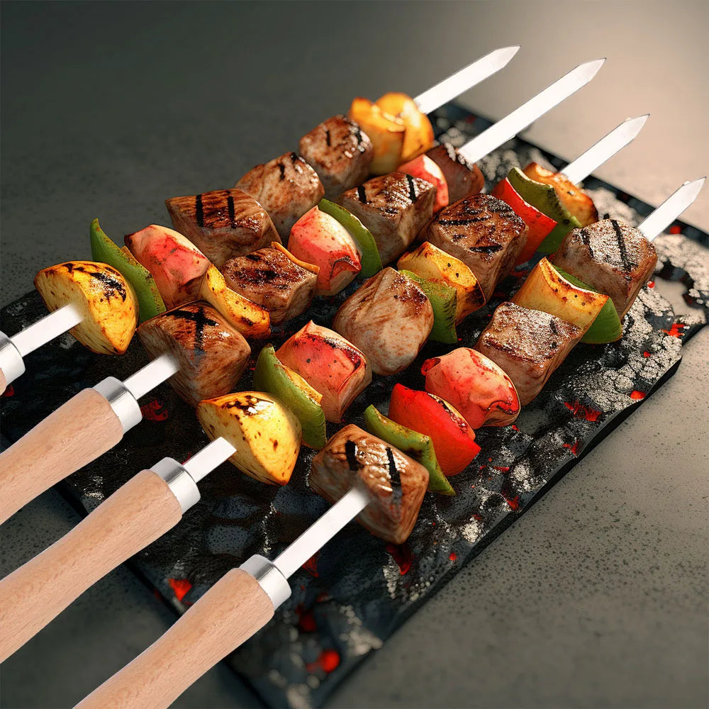 6Pcs BBQ Skewers Outdoor BBQ Tools Professional Grilling BBQ Skewer 340 Stainless Steel BBQ Long Skewers