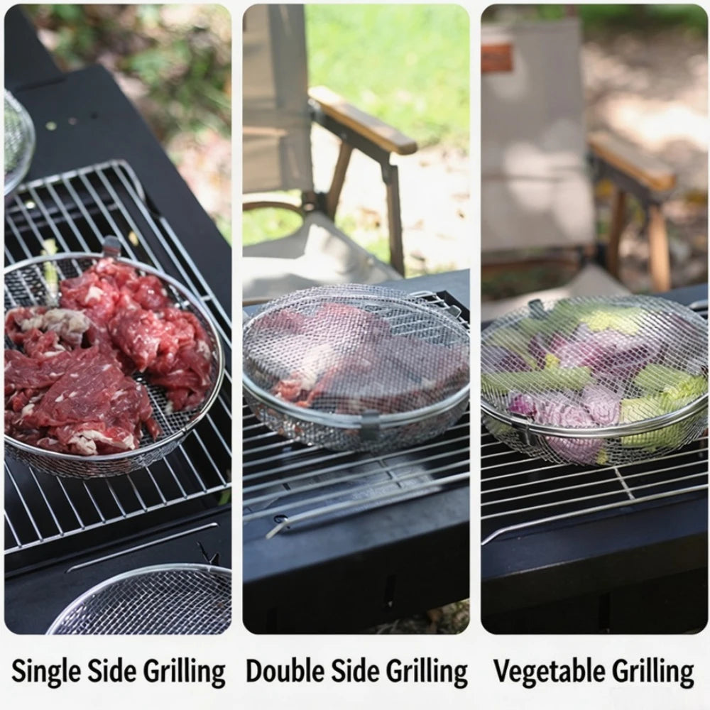 Stainless Steel Round BBQ Grill Basket, 20cm/7.87in Multipurpose Mesh Roasting Cage For Air Fryer Oven Camping Barbecue Popcorn