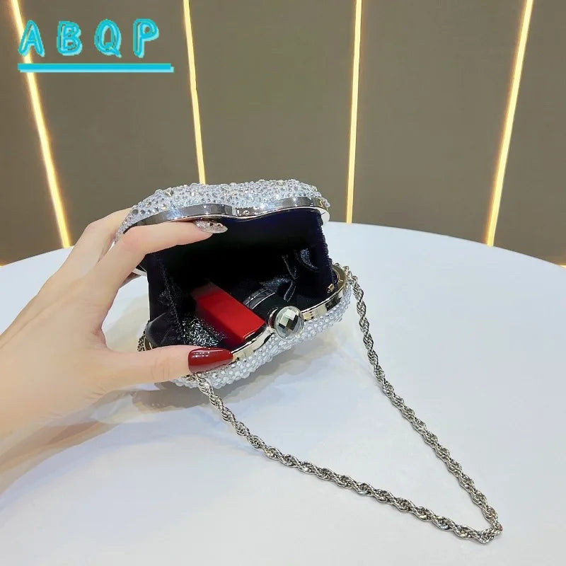Dinner Handbag Luxury Brand Diamond-encrusted Dinner Party Women's Shoulder Bag Heart-shaped Fashion Shining Mini Women's Bag
