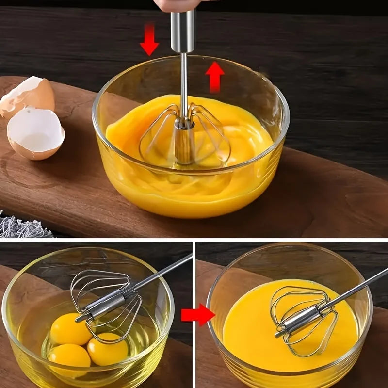 1/3PC Semi Automatic Egg Beater Stainless Steel Semi-Automatic Mixer for Effortless Egg Cream Mixing Stirring Kitchen Tool