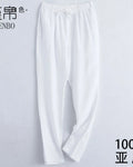 Men's Cotton Linen Solid Color Casual Pants with Elastic Waist Street Wear Jogging Loose Sports Pants