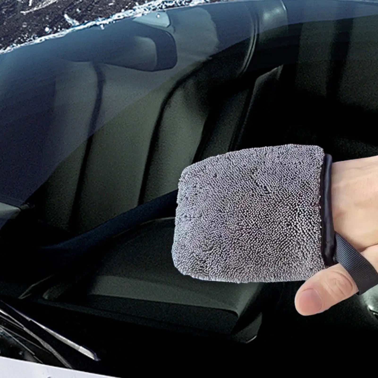 1PC Car Wash Polyester Yarn Gloves Thick Car Cleaning Mitt Wax Detailing Waterproof Brush Auto Care Double-faced Glove