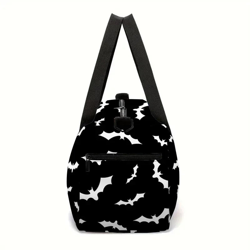 White Bat Black Large Capacity Luggage Bag for Boy and Girls Best Gifts 2D Flat Cartoon Travel Duffels Hand Bag for Children