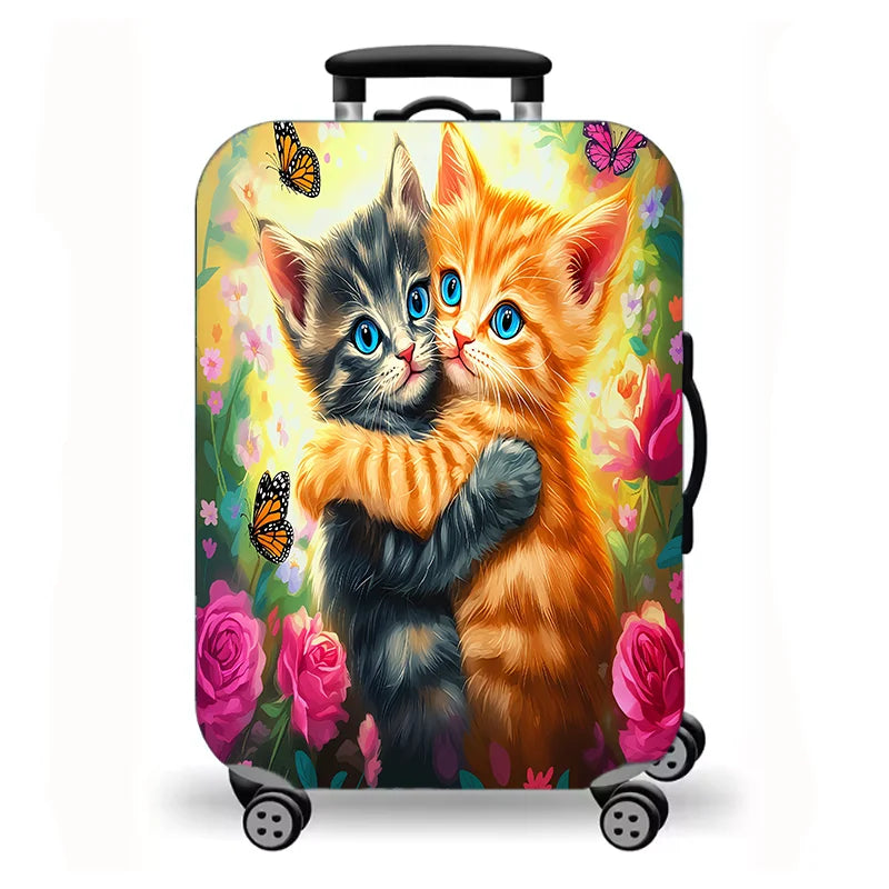 Luggage Cover, Cute Fluffy Kitten Cat Floral Duck Print Stretch Suitcase Protector, Washable Anti-Scratch Travel Baggage Cover