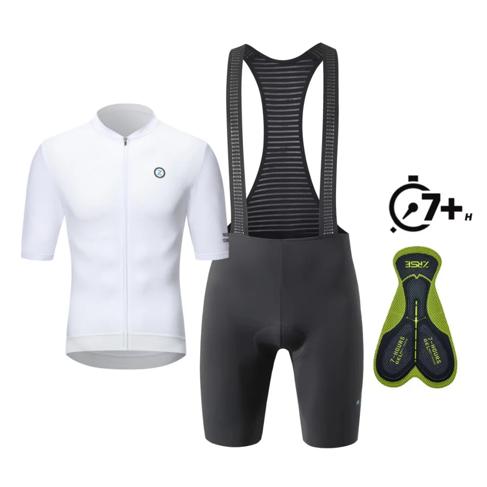 ZRSE Men's Short Sleeve Jersey & Padded Bib Shorts Set Quick Dry Breathable Lean Lightweight for Road Bike MTB Gym Sports