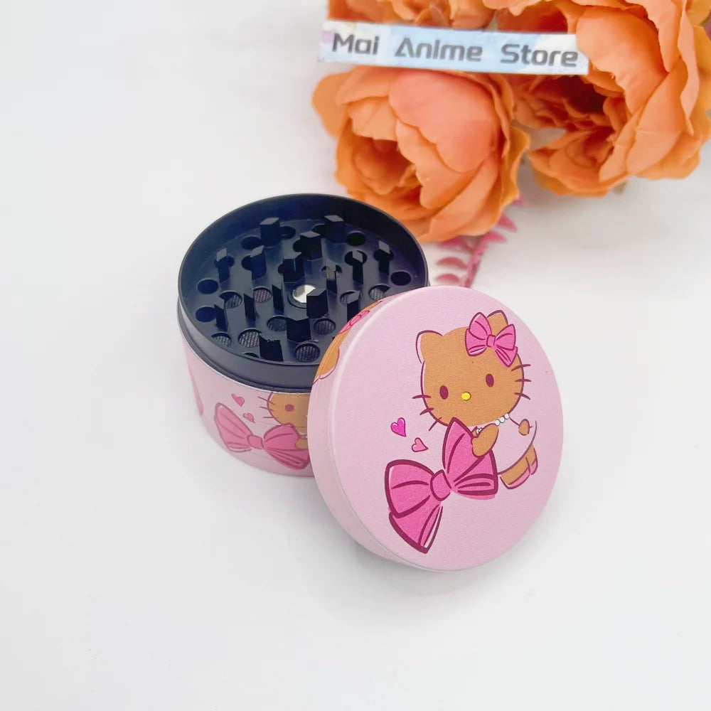 2inch Hello Kitty Herb Grinder Metal Sanrio Mortar Spice Mill Manual 4-layer Salt Grass Tobacco Grinder Smoke Cigarette Tool