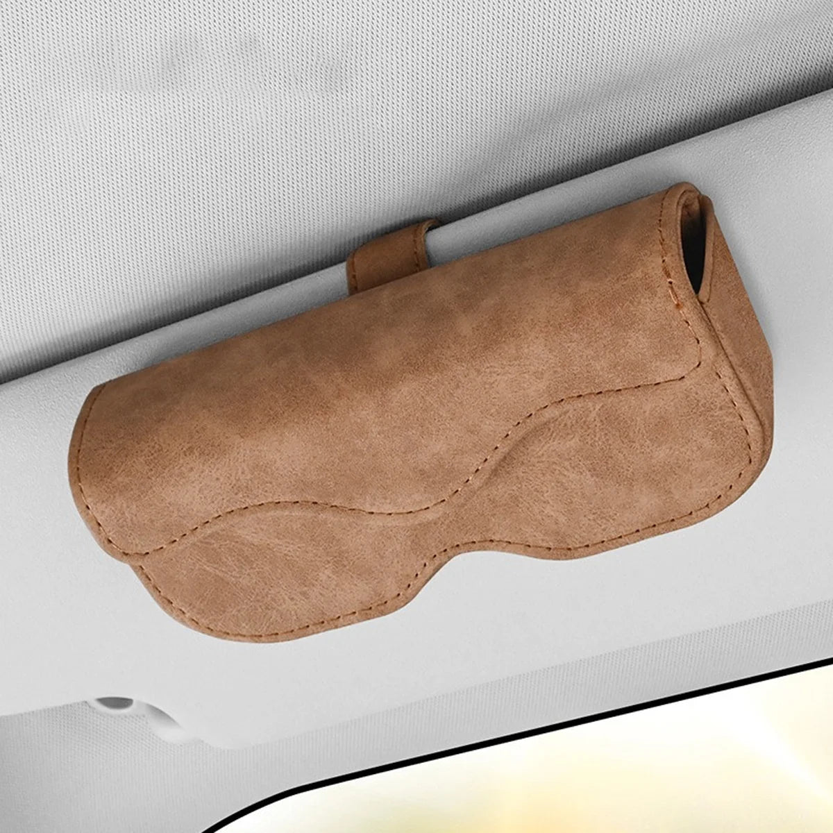 Suede Leather Car Eyeglass Case Automatic Closing Non-slip Auto Sun Visor Glasses Holder Magnetic Multi-functional Eyewear Clips